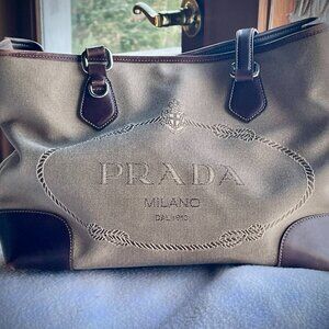 PRADA Jacquard Logo Tote Bag Purse New Authentic COA